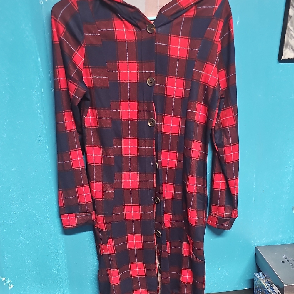 Love Red and Black Plaid Hooded Coat